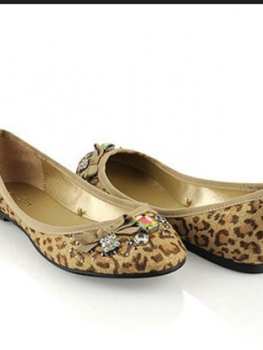 VTG Y2k Forever 21 Gold Leopard Embellished Gems Jewels Bow Ballet Flats 8 EUC